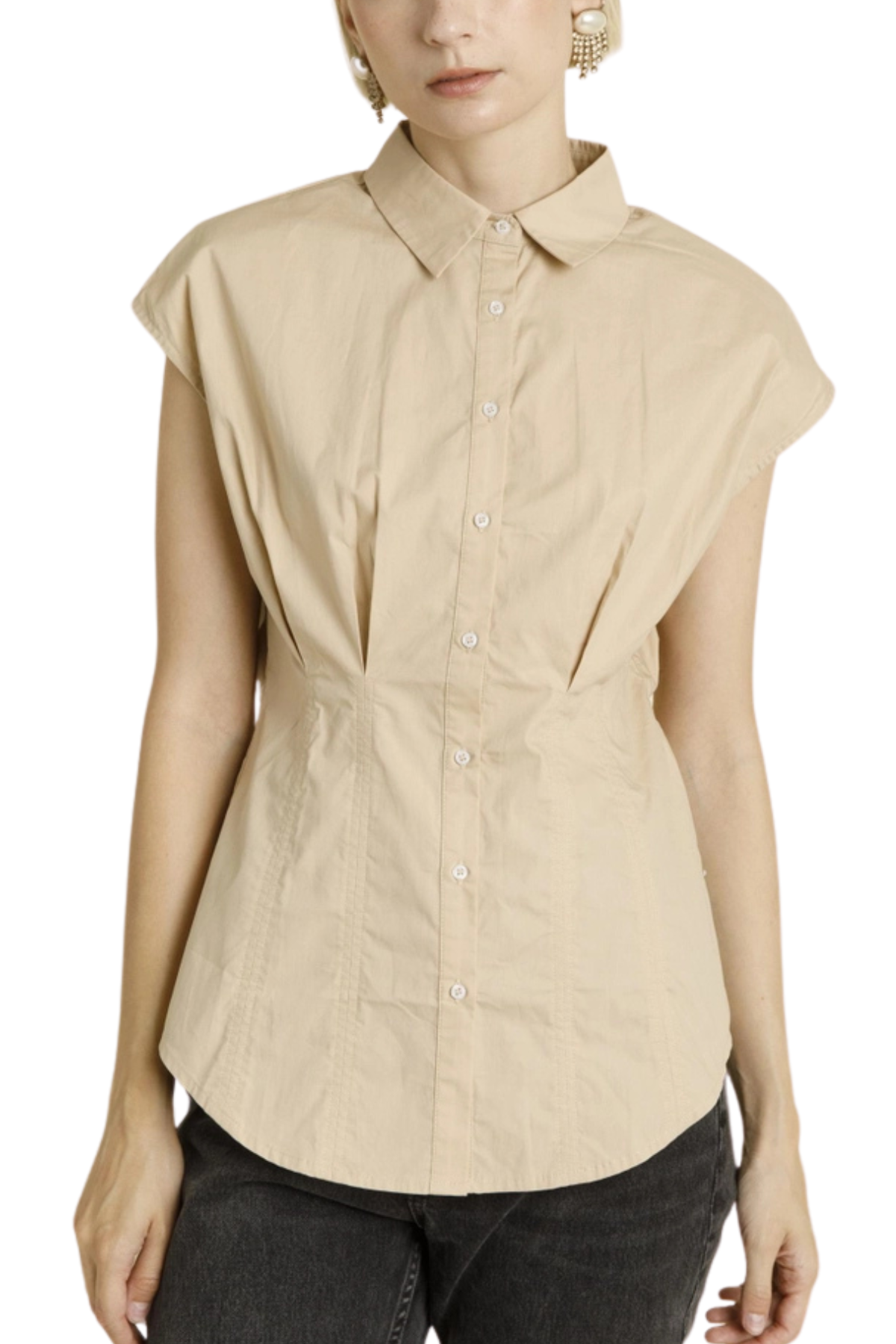 Pleated Cap Sleeve Blouse