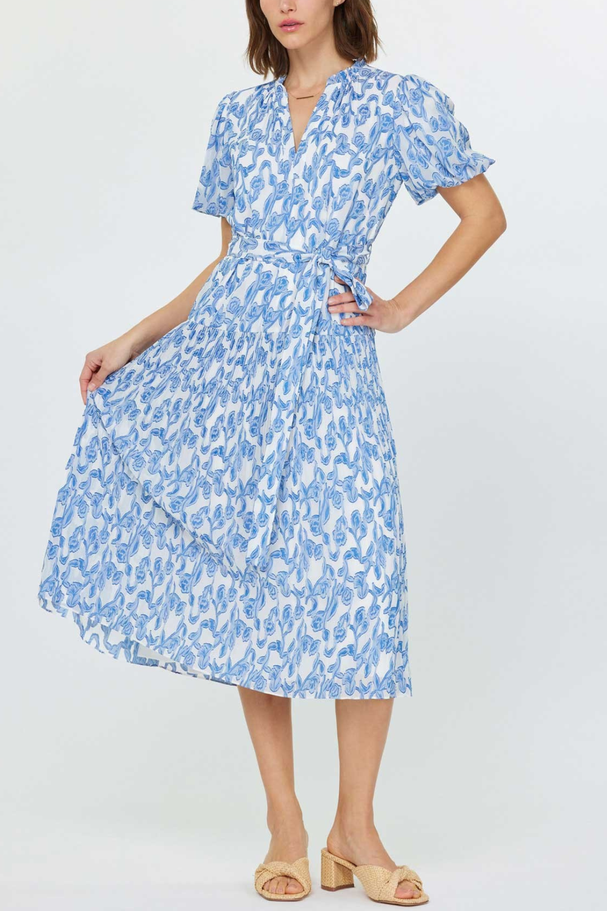 Floral Printed Pleated Midi Dress