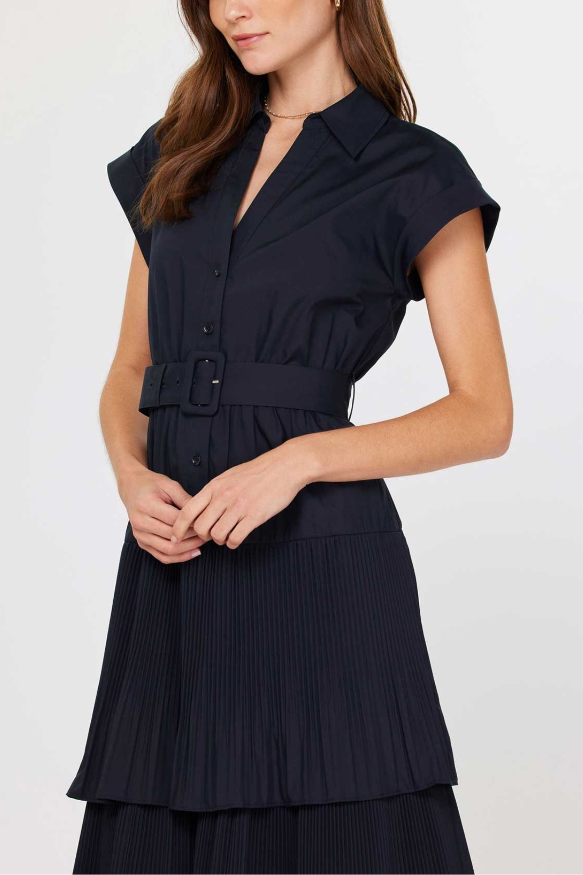 Button Down Tiered Midi Dress