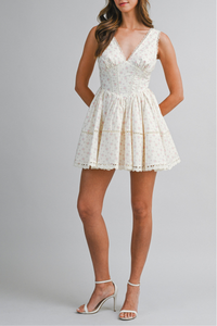 Floral Print Lace Trim Mini Dress