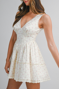 Floral Print Lace Trim Mini Dress