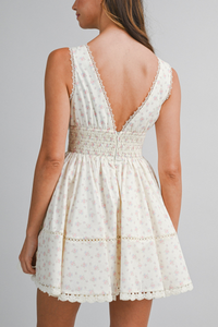 Floral Print Lace Trim Mini Dress