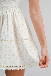 Floral Print Lace Trim Mini Dress
