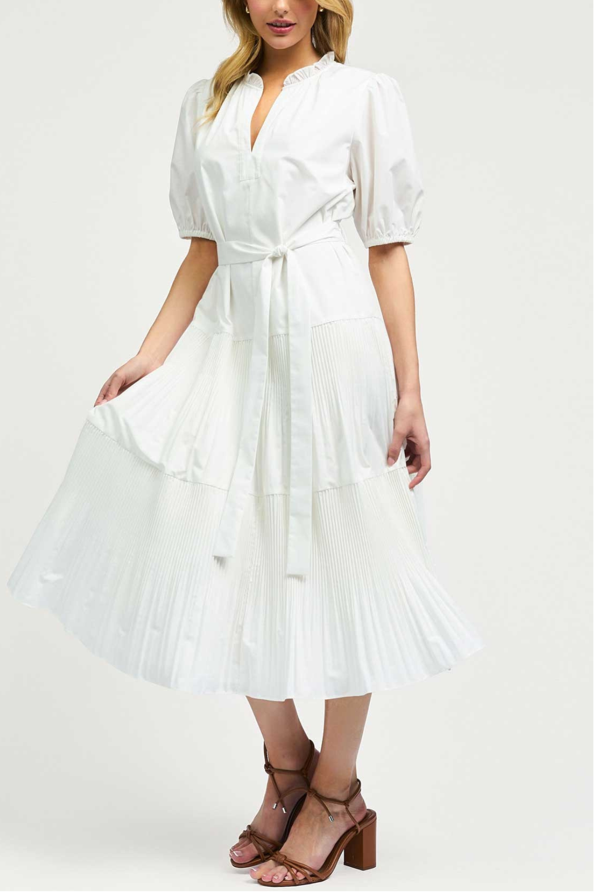 Pleated Tiered Midi Dress