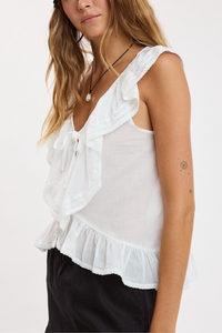 Cascading Ruffle Lace Cap Sleeve Top