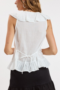 Cascading Ruffle Lace Cap Sleeve Top