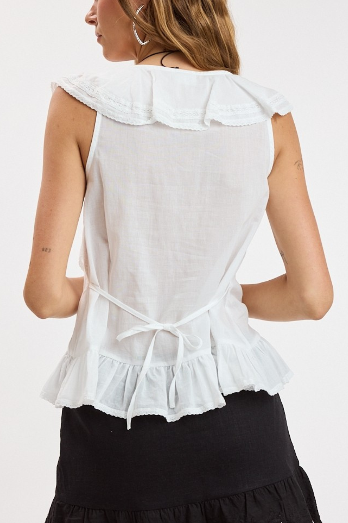 Cascading Ruffle Lace Cap Sleeve Top