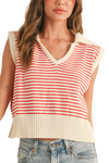 V-Neck Stripe Collar Top