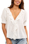 Ruffled V Neck Puff Sleeve Top