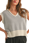 V-Neck Stripe Collar Top