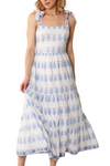 Printed Shoulder Tie Midi Dress