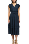 Pleated Sleeve Ruffle Midi Dress