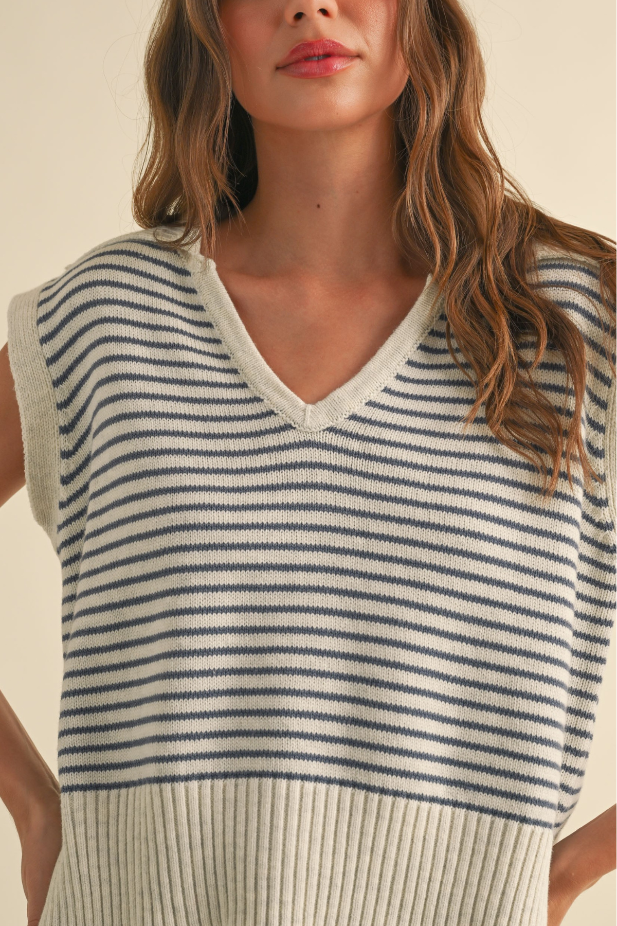 V-Neck Stripe Collar Top