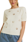Puff Sleeve Embroidered Knit Top