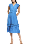 Pleated Sleeve Ruffle Midi Dress