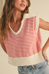 V-Neck Stripe Collar Top