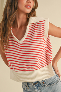 V-Neck Stripe Collar Top
