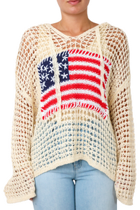 Flag Hooded Crochet Sweater