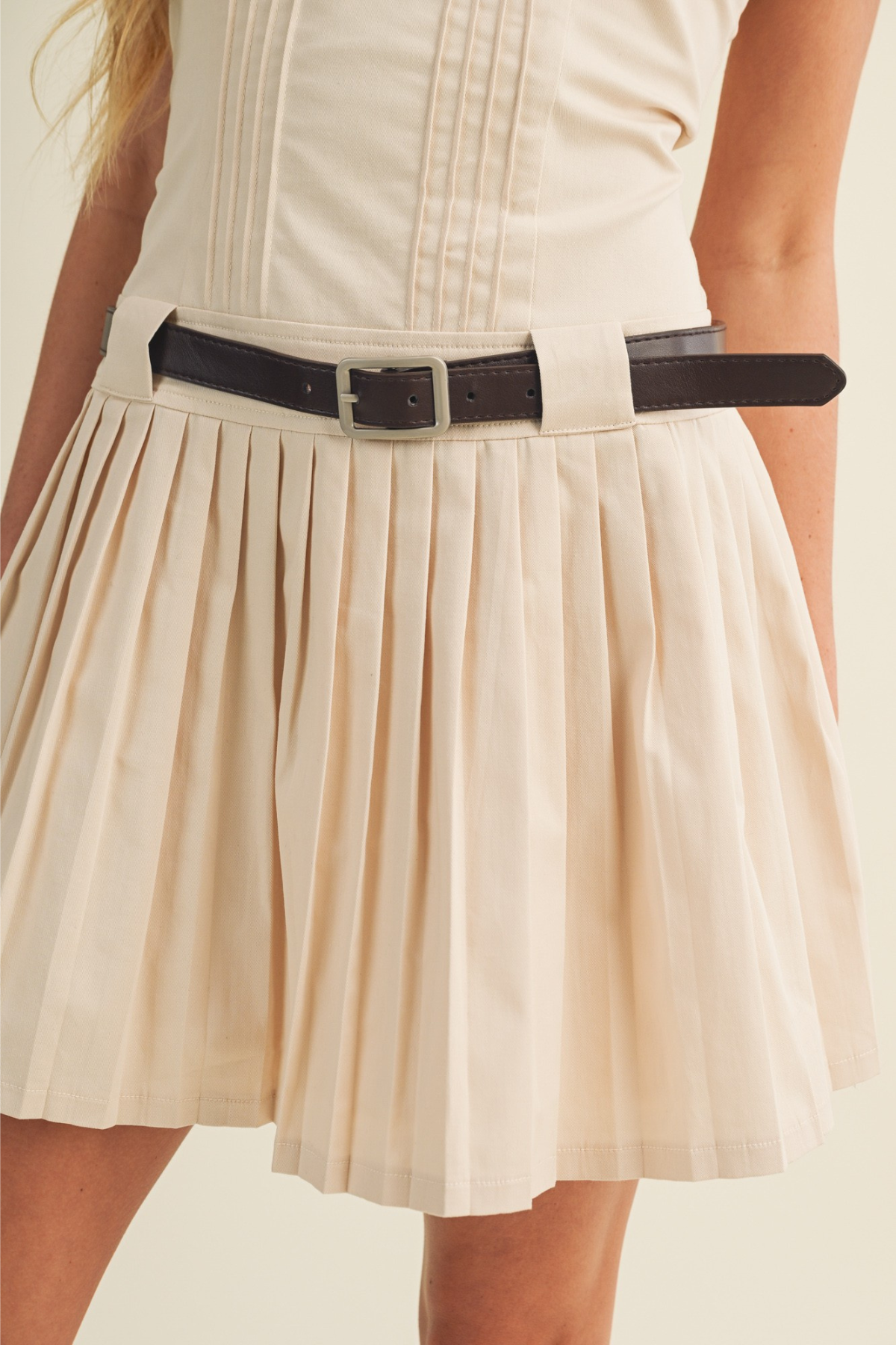 Pintuck Bodice Pleat Dress
