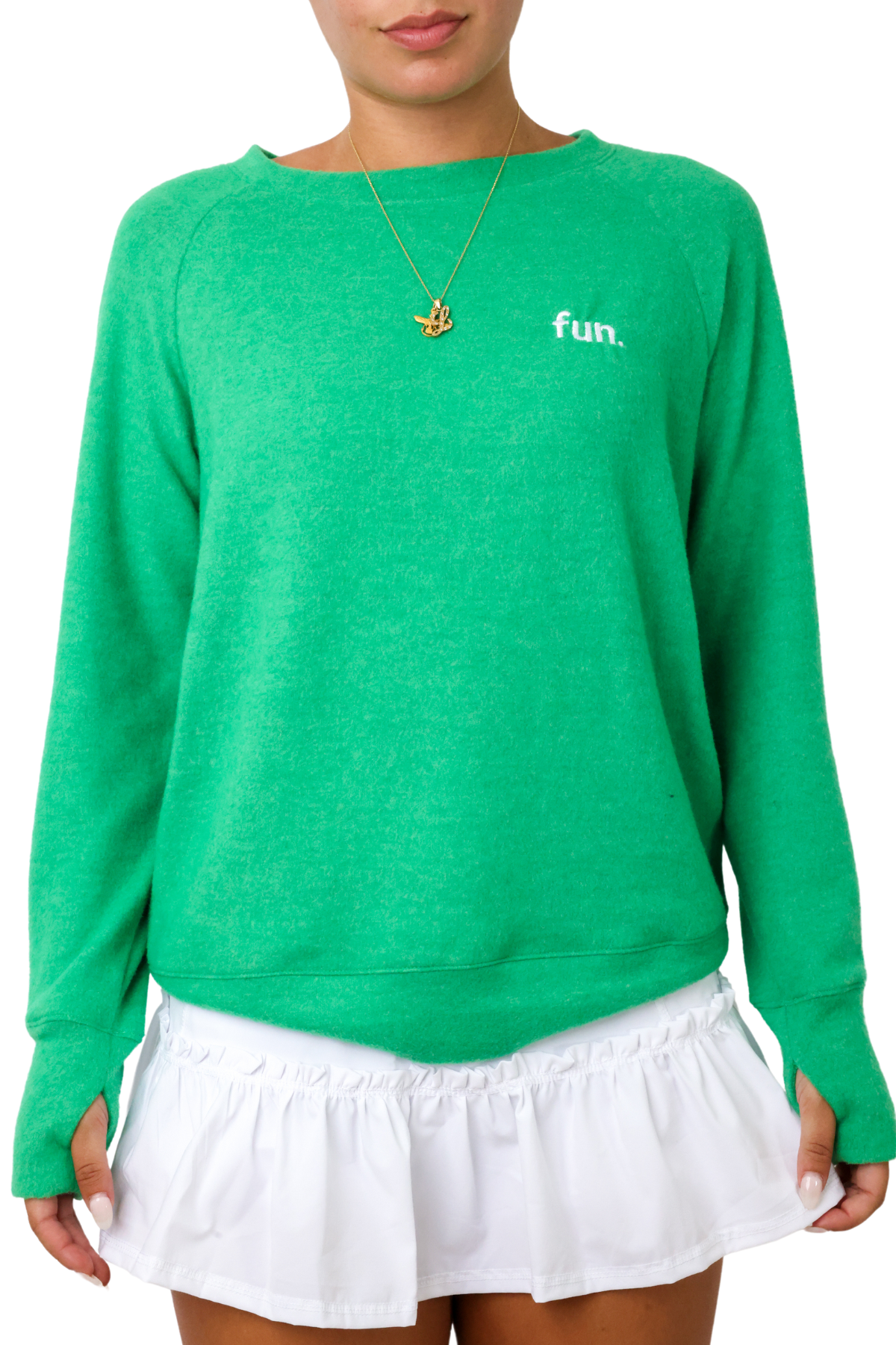 Embroidered Fun Lightweight Brushed Fleece Pullover Top