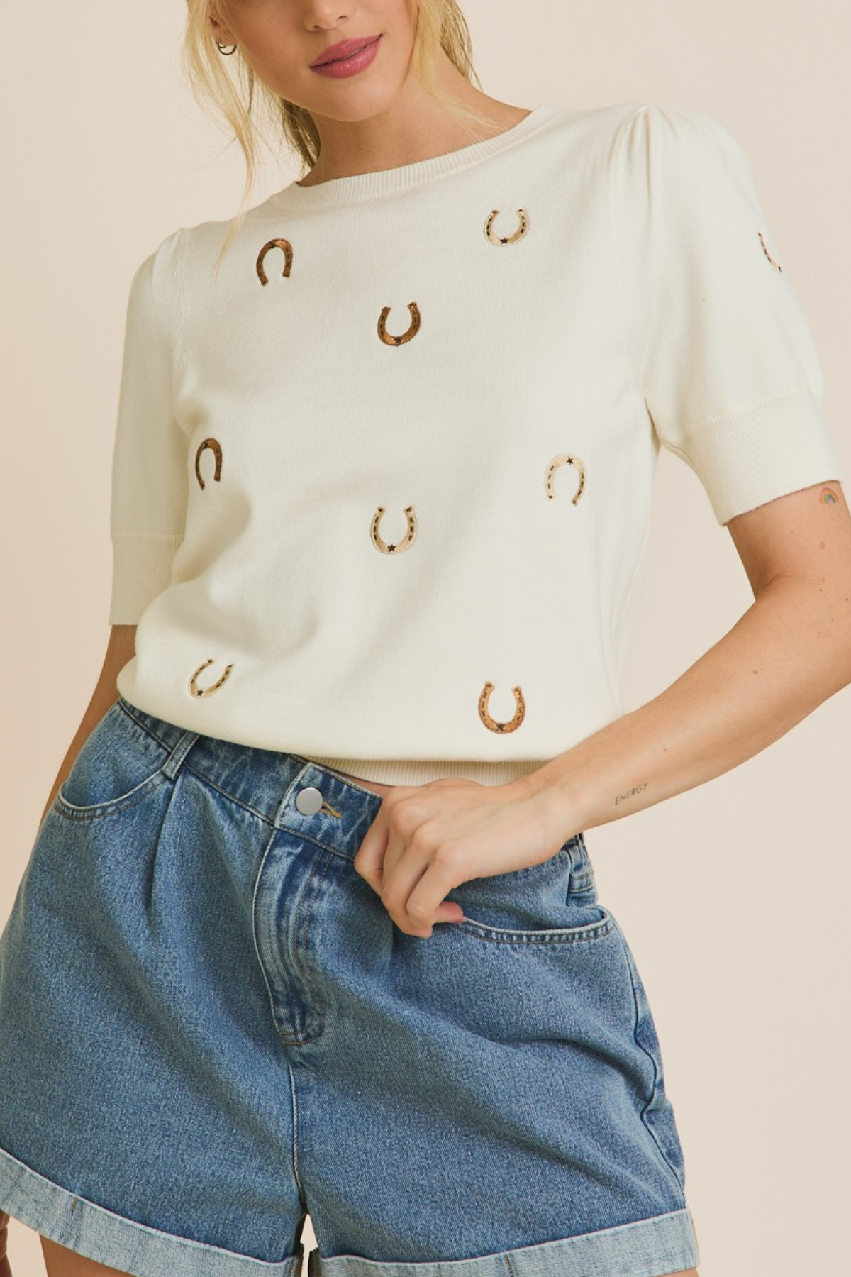 Puff Sleeve Embroidered Knit Top