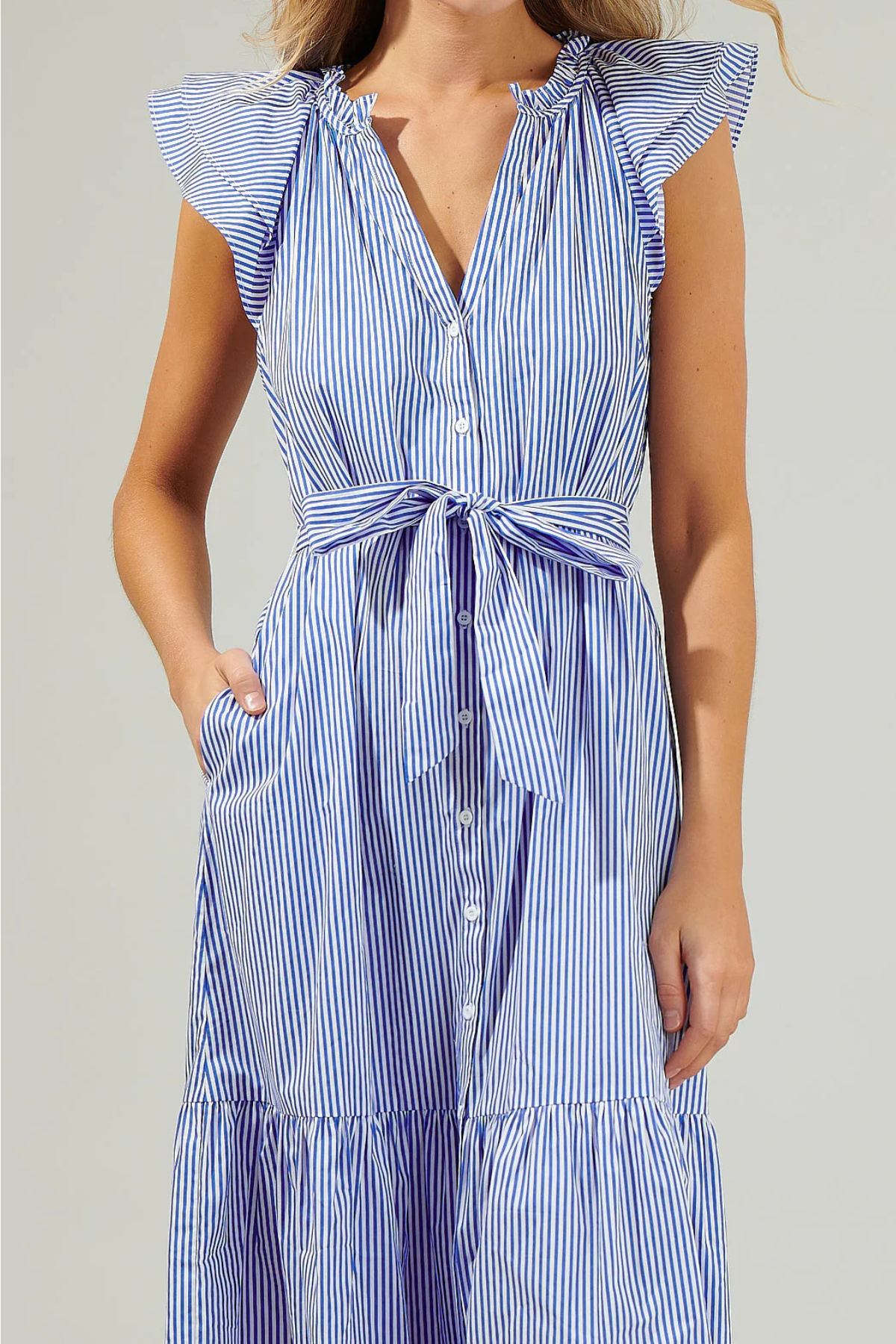 Sugar Lips Striped Charlotte Button Midi Dress