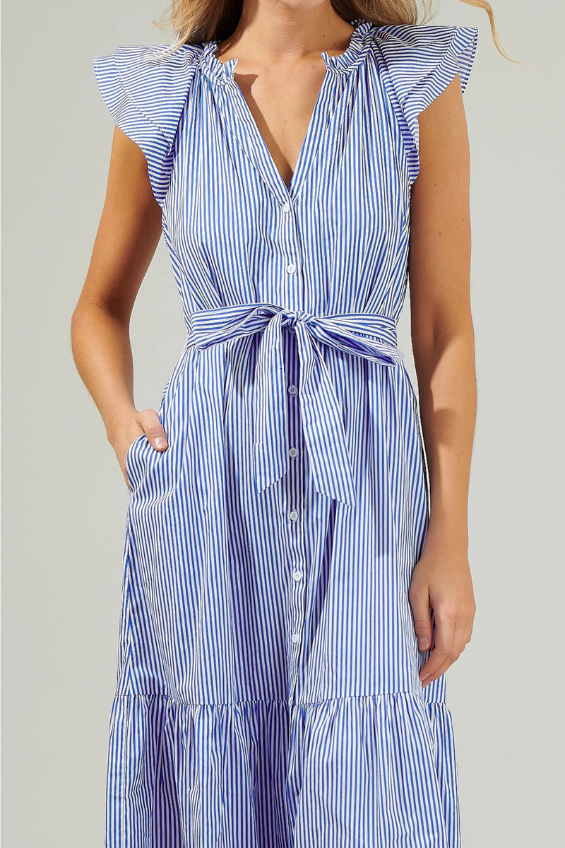 Sugar Lips Striped Charlotte Button Midi Dress