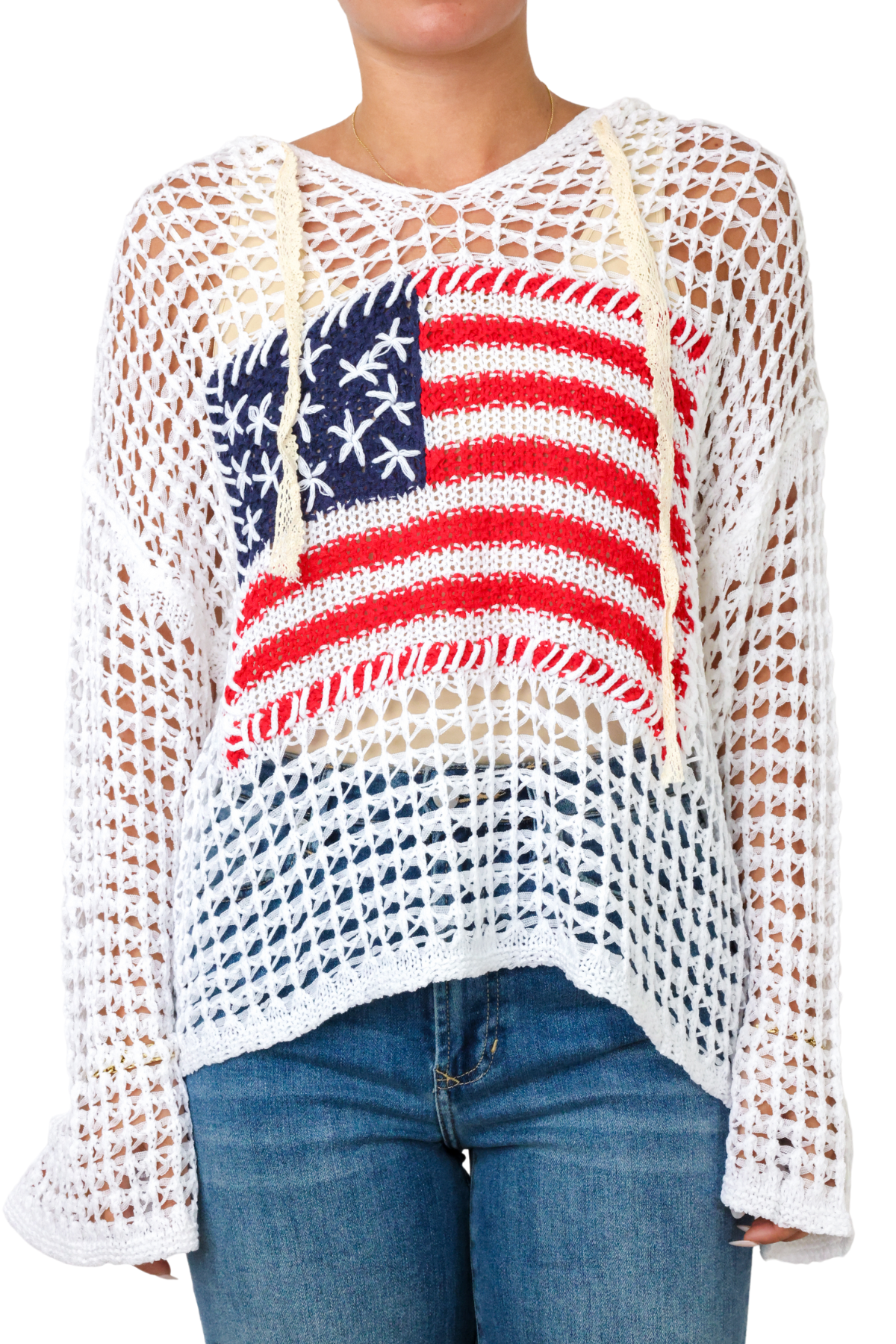Flag Hooded Crochet Sweater
