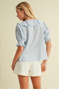 Ruffled V Neck Puff Sleeve Top