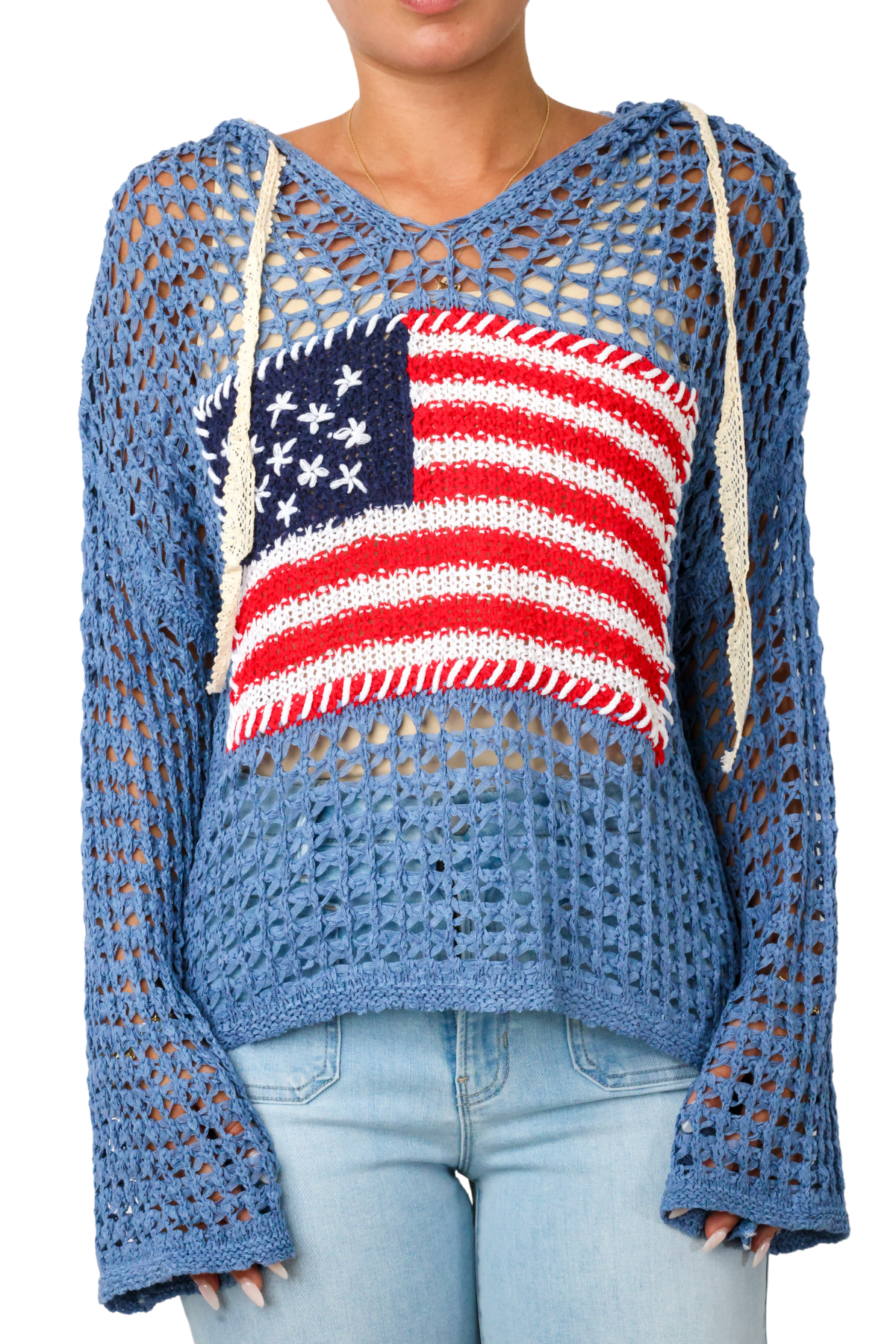 Flag Hooded Crochet Sweater