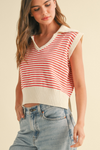 V-Neck Stripe Collar Top