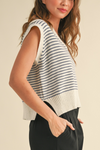 V-Neck Stripe Collar Top