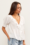 Ruffled V Neck Puff Sleeve Top