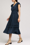 Pleated Sleeve Ruffle Midi Dress