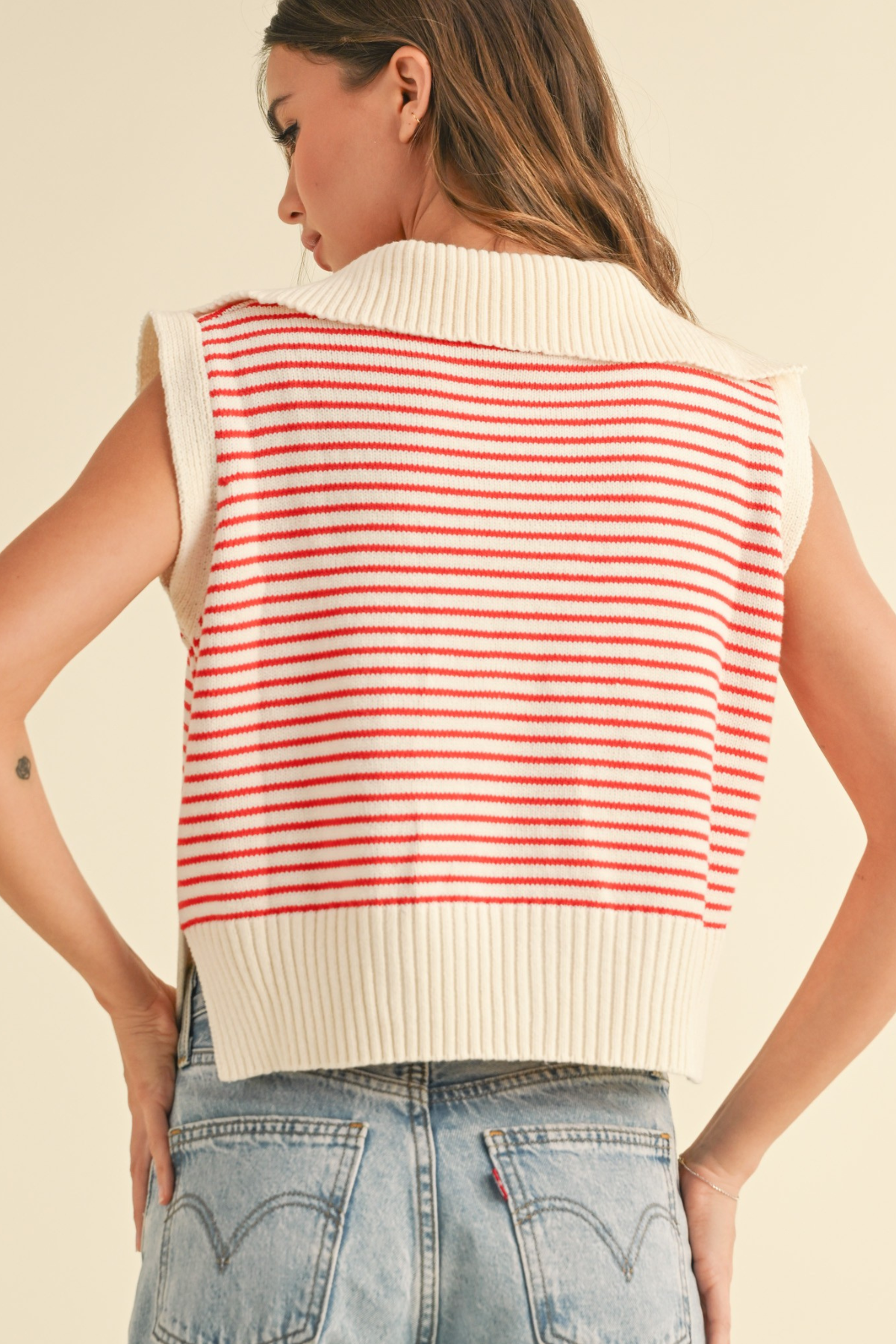 V-Neck Stripe Collar Top