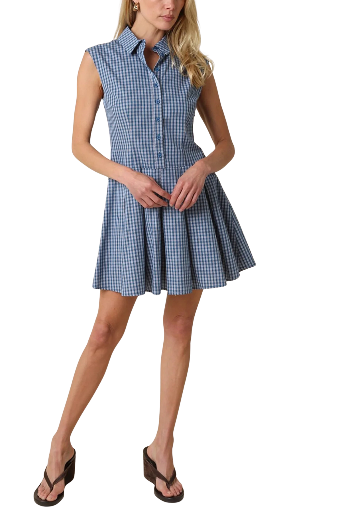 Sarai Gingham Sleeveless Shirt Dress