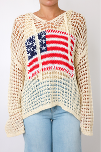 Flag Hooded Crochet Sweater