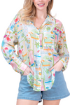 Button Down Printed Oversized Top