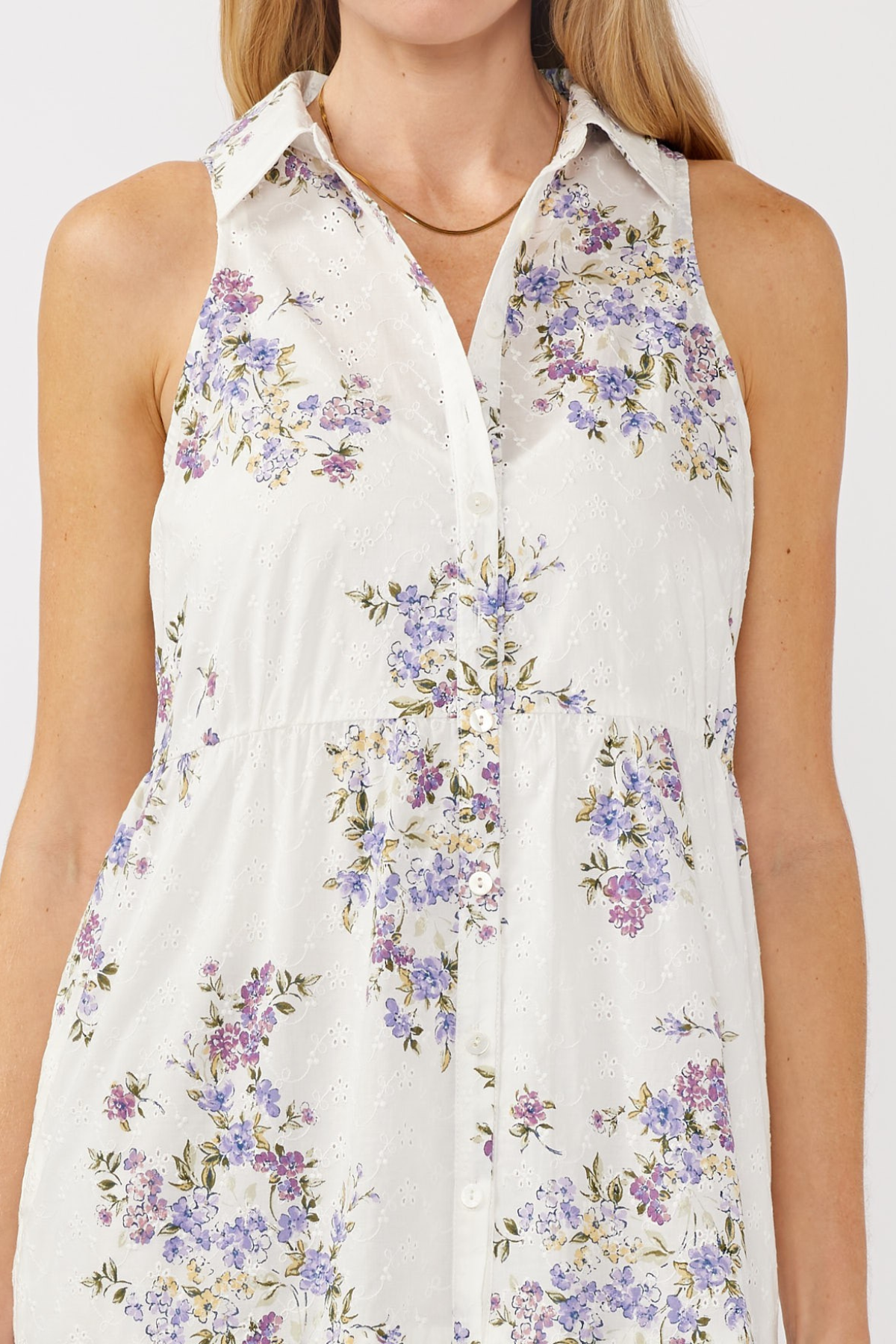 Love Stitch Sleeveless Tiered Shirt Dress
