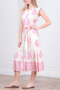 Button Down Belted Printed Dress