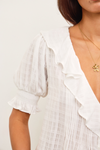 Ruffled V Neck Puff Sleeve Top