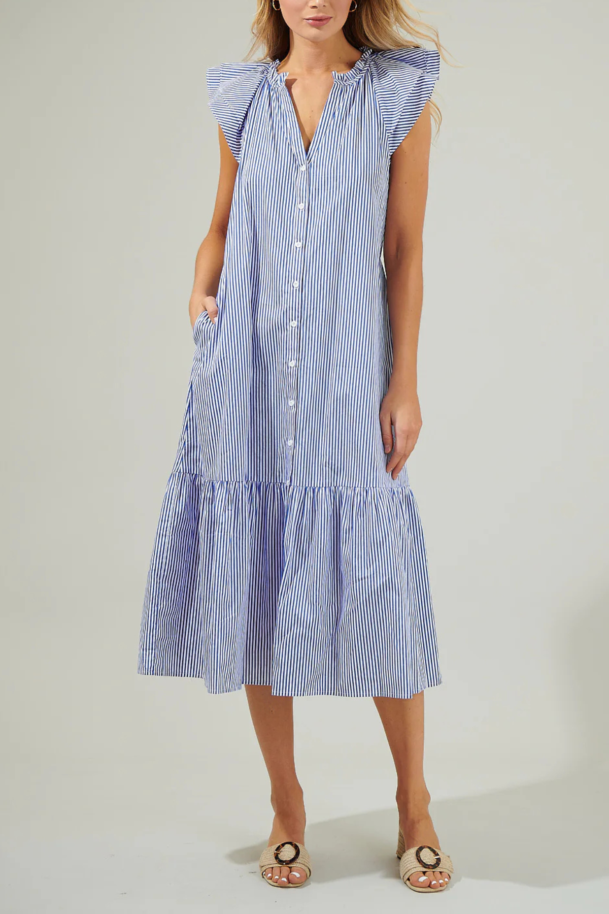 Sugar Lips Striped Charlotte Button Midi Dress