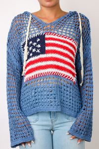 Flag Hooded Crochet Sweater
