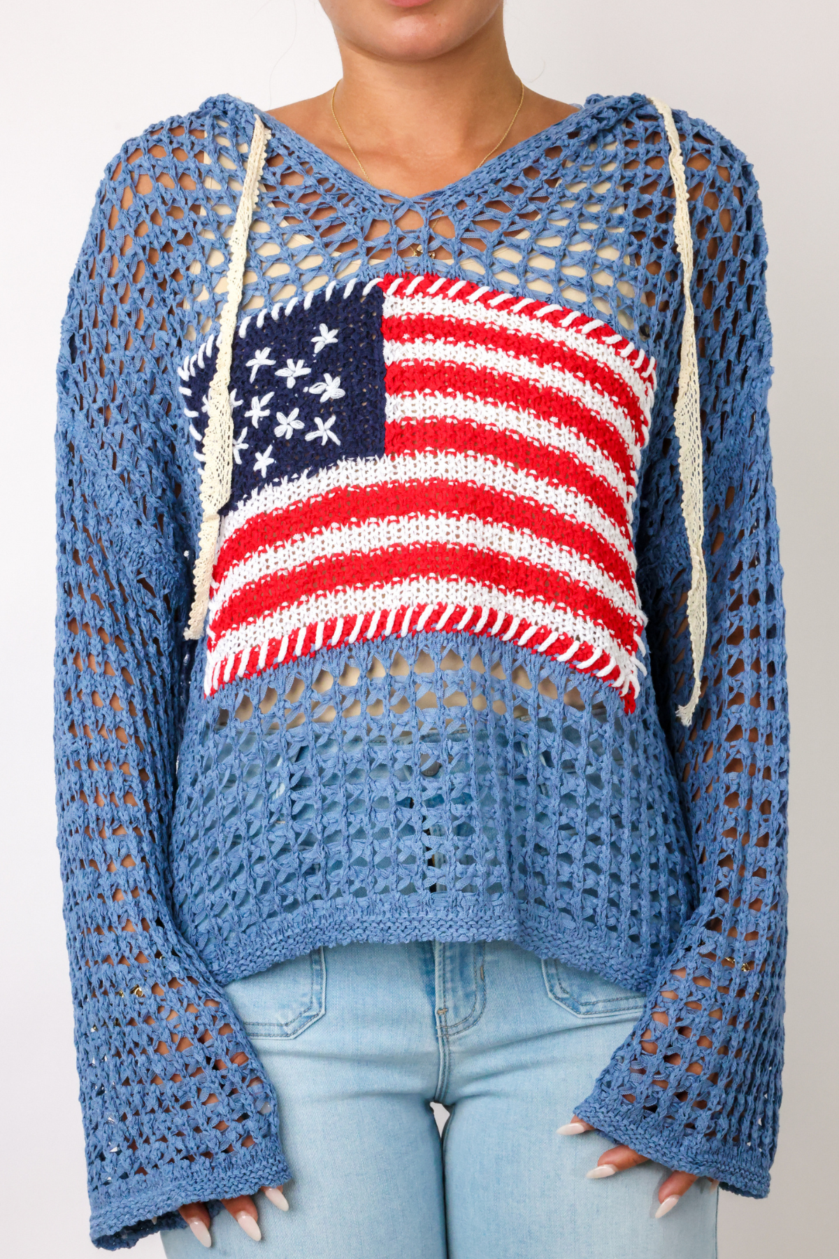Flag Hooded Crochet Sweater