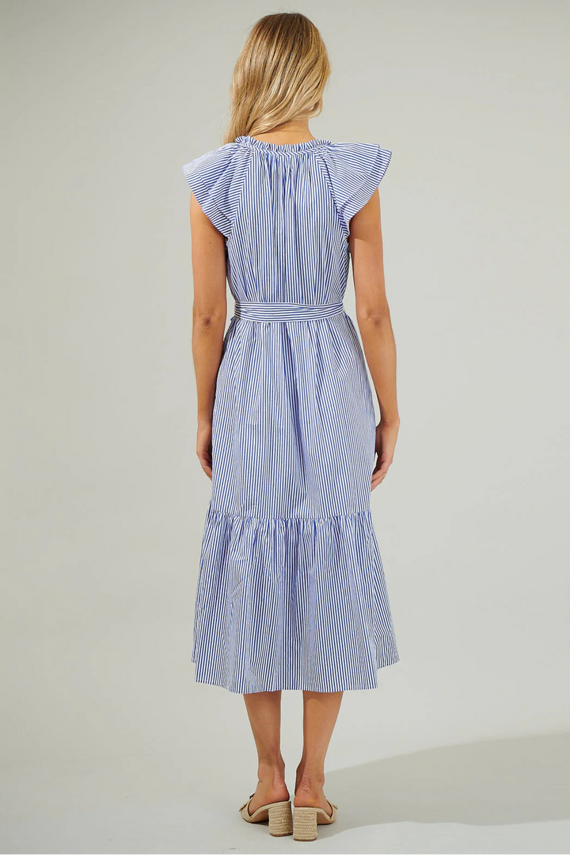 Sugar Lips Striped Charlotte Button Midi Dress