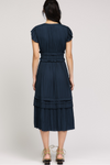 Pleated Sleeve Ruffle Midi Dress
