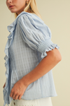 Ruffled V Neck Puff Sleeve Top