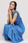 Pleated Sleeve Ruffle Midi Dress