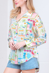 Button Down Printed Oversized Top