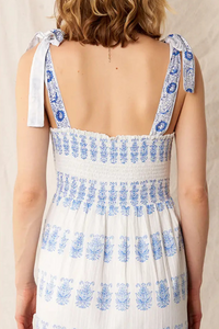 Printed Shoulder Tie Midi Dress